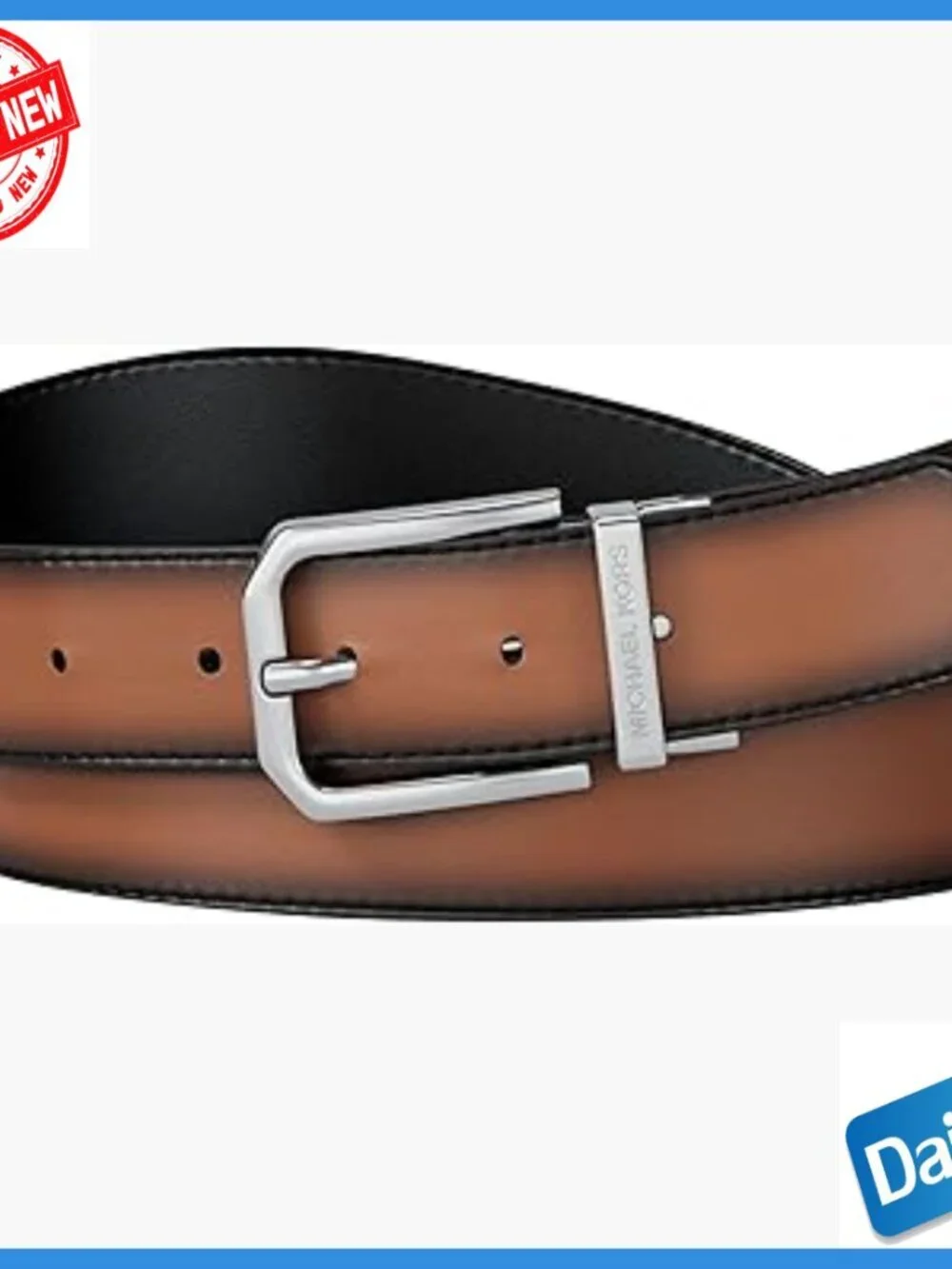 Reversible Leather Belt with Gold Buckle, Size 42, Medium Weight